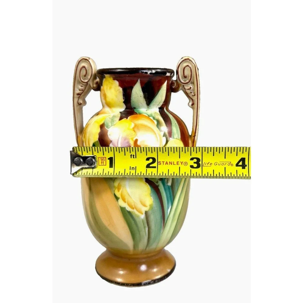 Antique Nippon Hand Painted Vase Morimura M in Wreath Two Handled Iris Floral